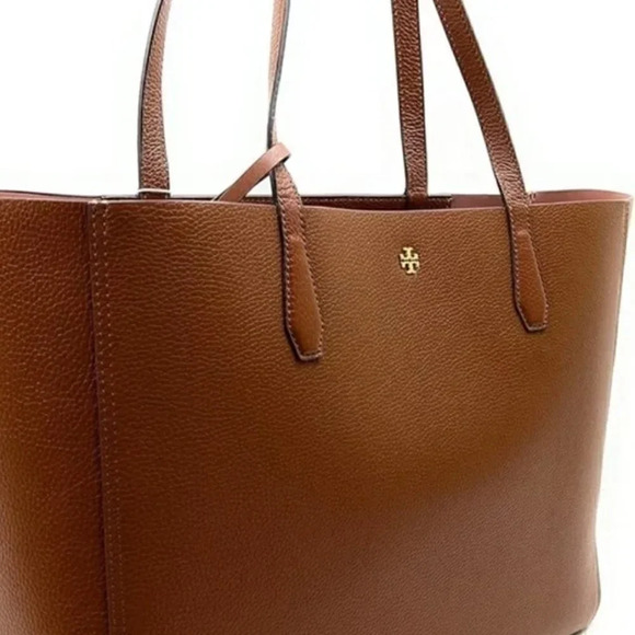 NEW Tory Burch tote bag brown tan leather open style gold-tone hardware NWT - Picture 5 of 6